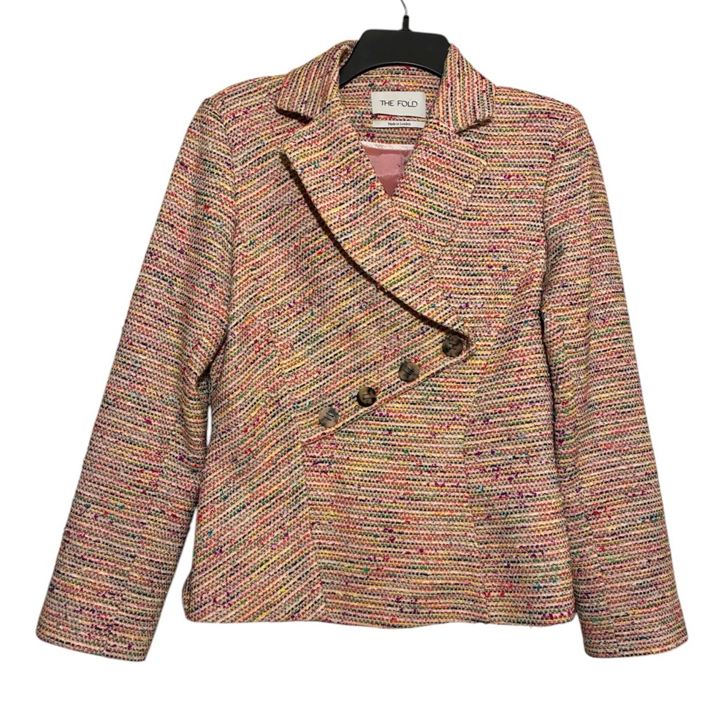 The Fold London Sloane Jacket Blazer in Multicolor Spring Tweed Sz 12 EUC Mi UK